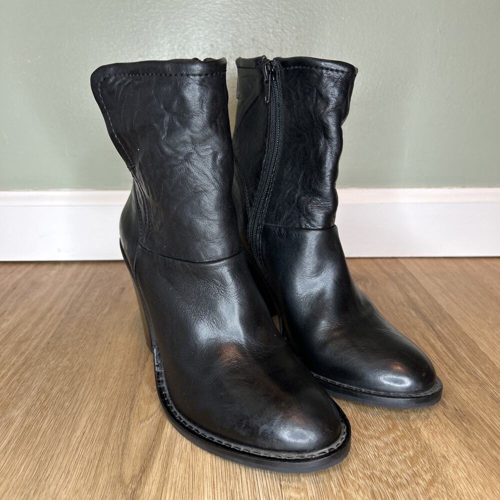 STEVEN by STEVE MADDEN Women's 7.5 Ankle Boots EARLA BlackBlock Heel Leather